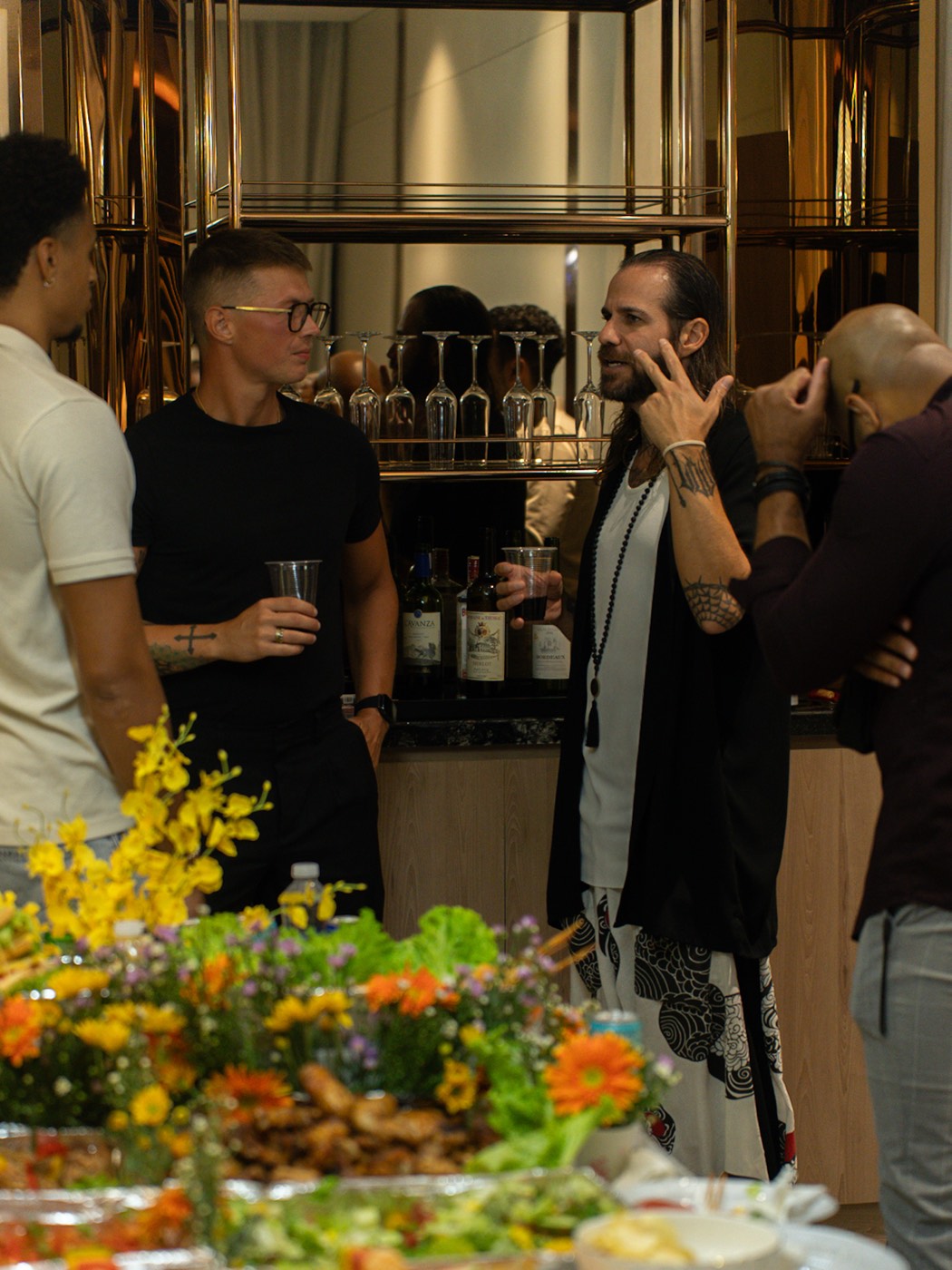 Guests by the counter at the villa